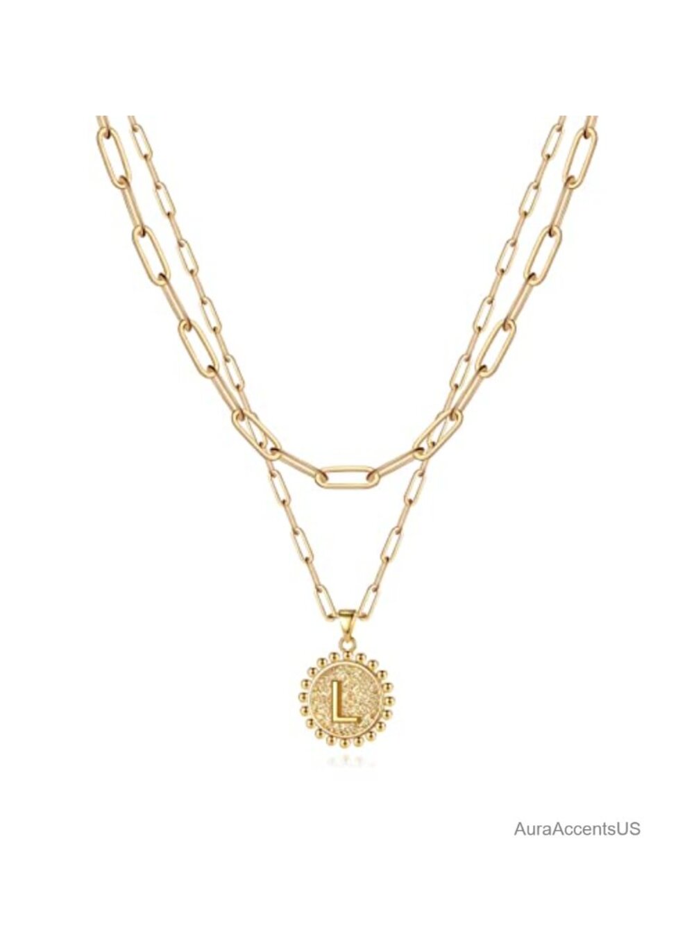 Gold Plated Layered Initial Necklace Women Trendy Letter A-Z Pendant